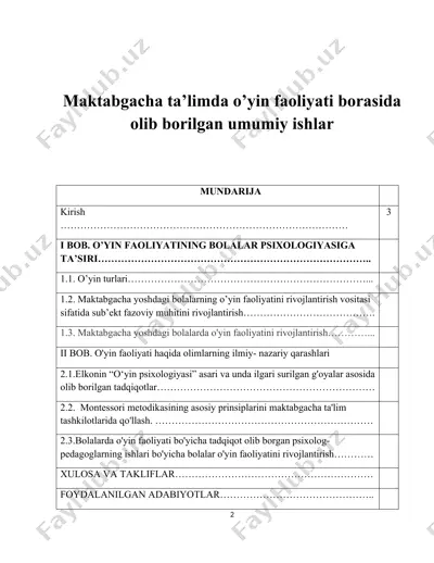 maktabgacha ta’limda o’yin faoliyati — DOCX