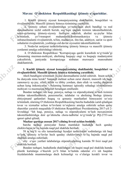 o‘zbekiston respublikasidagi ijtimoiy o‘zgarishlar — DOC
