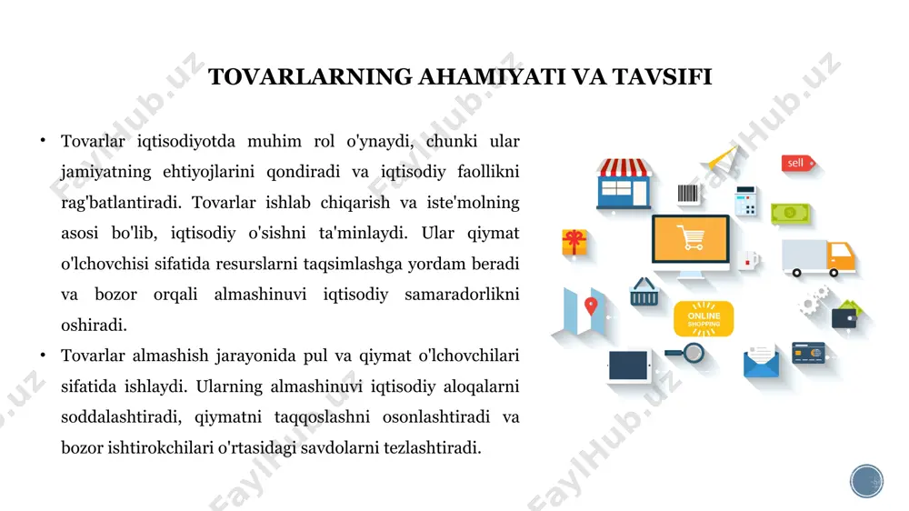 odiy faoliyatni muvozanatlash va rivojlantirish uchun zarur vositalarni taqdim etadi. tovarlar va pulning almashinuvi bozorni tashkil etadi, moliyaviy institutlar esa bu jarayonlarni qo'llab-quvvatlaydi va nazorat qiladi. pulning aylanishi va tovarlar almashinuvi iqtisodiy samaradorlikni oshirishga, resurslarni taqsimlashga va iqtisodiy aloqalarni rivojlantirishga yordam beradi. banklar va moliya institutlari pulning aylanishini ta'minlaydi, kreditlar taqdim etadi, va iqtisodiy sub'ektlar o'rtasidagi moliyaviy munosabatlarni tartibga soladi. ular moliya bozorining markaziy agentlari bo'lib, to'lov vositalarini ishlatadi, kapitalni jamlaydi va uni samarali taqsimlashda ishtirok etadi. banklar pulni yig'ib, uni qarz sifatida ajratish orqali iqtisodiy o'sishni qo'llab-quvvatlaydi. kredit va qarz mexanizmlari moliyaviy tizimning ajralmas qismlaridir. kreditlar banklar yoki boshqa moliya institutlari tomonidan taqdim etiladi va iqtisodiy sub'ektlarga o'z faoliyatlarini kengaytirish yoki yangi loyihalarni amalga oshirish uchun mablag'lar beradi. qarzdorlar qarzlarini foiz bilan qaytarishlari kerak, bu esa kredit beruvchilar uchun daromad manbai bo'ladi. kredit va qarz mexanizmlari iqtisodiyotda kapitalning aylanishini ta'minlab, ishlab chiqarishni va iste'molni rag'batlantiradi. pulning qiymatini shakllantiruvchi omillar …