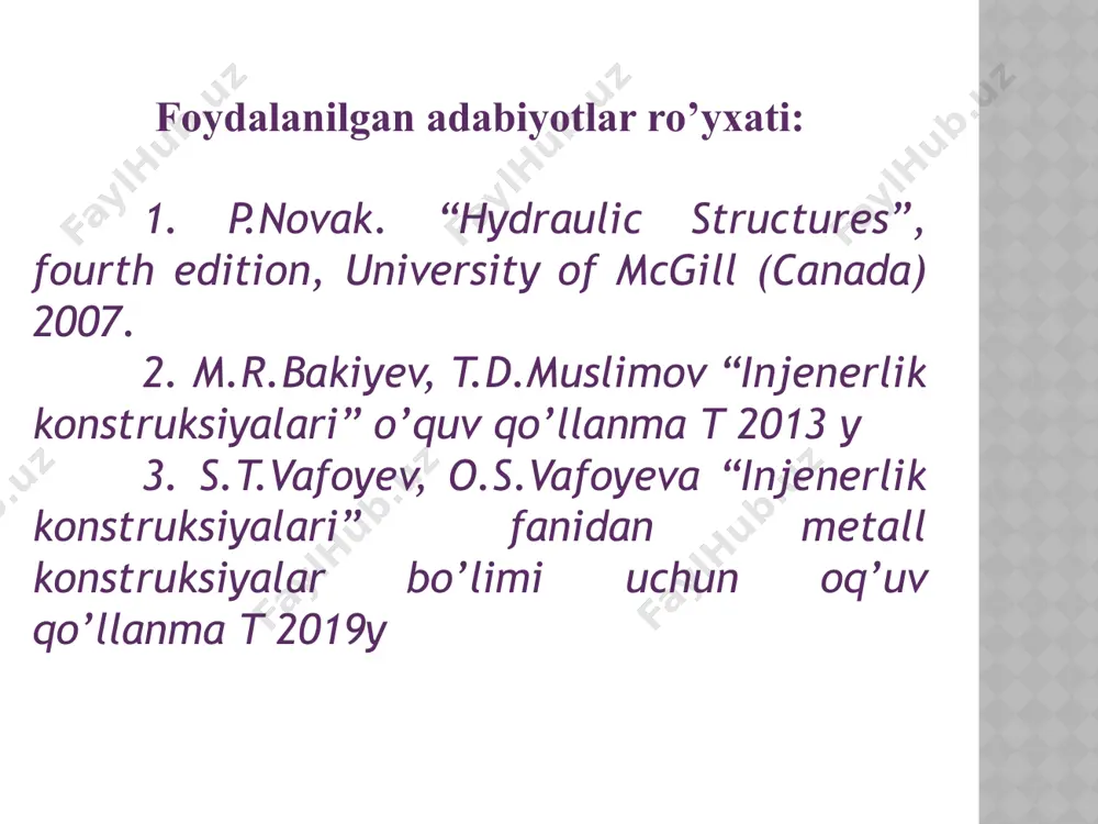 meyoriy yuklamadan foydalaniladi. professor texnika fanlari doqtori a. s. streletskiy ixtiyoriy muxandislik xisobining asosiy tizimini ishlab chiqdi. bunda sinmaslik va buzilmaslik sharti bajarilishi kerak. shu tizimga asosan chegaraviy yuklama, konstruksiyani eng kichik yuk ko‘tarish qobiliyatidan kichik bo‘lishi kerak. ikkinchi chegaraviy xolat bo‘yicha xisoblashda, yog‘ochning elastiklik moduli, tolalari bo‘ylab еқ10000 мпа, толаларига кўндаланг бўйича эса е90 қ400 мпа ga tengdir. siljish moduli, tolalari bo‘ylab va tolalariga ko‘ndalanggi uchun 500мпа ga tengdir. 1. konstruksiyaga ta’sir qiladigan yuklamalar quyidagilardir: 2. doimiy yuklamalar - konstruksiya barcha elementlarining xususiy og‘irliklaridan xosil bo‘ladigan yuklamalar. 3. vaqtinchalik yuklamalar - qor va shamol ta’sirlaridan xosil buladigan yuklamalar. 4. maxsus yuklamalar - zilzila, portlash, inersiya kuchi va turli dinamik ta’sirlar natijasida xosil bo‘ladigan yuklamalardir. birinchi va ikkinchi chegaraviy xolatlar bo‘yicha xisoblashlarda meyoriy va xisobiy yuklamalarni aniqlash kerak bo‘ladi. bu xisoblashlar uchun zarur bo‘lgan yuklamalar doimiy, vaqtinchalik va maxsus yuklamalar asosida aniqlanadi. doimiy meyoriy yuklamalar elementlarning xajmiy og‘irligi va o‘lchamliklari …