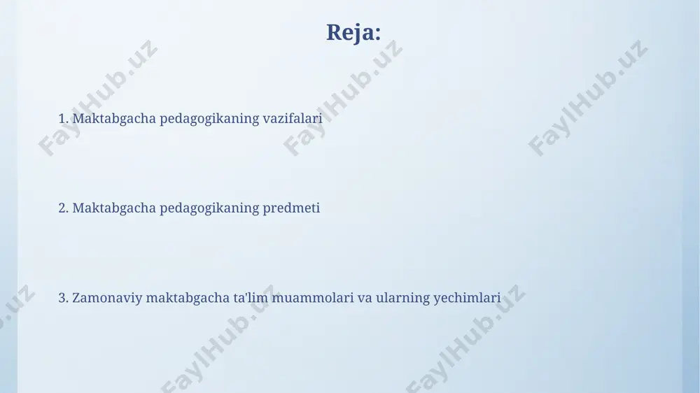 нтерактив доскалар ва онлайн платформалар, тошкент шаҳридаги боғчаларда синовдан ўтказилмоқда. maktabgacha ta'lim muassasalarining turlari va vazifalari maktabgacha ta'lim muassasalari, masalan, toshkent shahridagi 3 yoshdan 6 yoshgacha bo'lgan bolalar uchun mo'ljallangan bolalar bog'chalari, o'quv dasturiga muvofiq 2 ta asosiy vazifani bajaradi: bolalarning jismoniy va intellektual rivojlanishini ta'minlash. namangan viloyatida joylashgan ixtisoslashtirilgan maktabgacha ta'lim muassasalari, masalan, nutq nuqsonlari bo'lgan 10 nafar bolani o'z ichiga olgan guruhlar, bolaning individual ehtiyojlariga qarab individual yondashuvni amalga oshirishni o'z vazifasi qilib qo'yadi. o'qituvchining kasbiy kompetensiyasi pedagogik mahoratni oshirish bo'yicha 2023-yilda toshkent shahrida o'tkazilgan 150 nafar o'qituvchiga mo'ljallangan treninglar natijasida, o'qituvchilarning bolalar bilan muloqot qilish qobiliyatlari 20% ga oshdi. o'qituvchining kasbiy kompetensiyasi 5 yoshgacha bo'lgan bolalar bilan ishlashda 30 dan ortiq o'yin texnologiyalarini qo'llashni, shuningdek, samarqanddagi ta'lim muassasalarida qo'llaniladigan zamonaviy pedagogik uslublarni bilishni o'z ichiga oladi. maktabgacha ta'lim sifatini baholash baholash jarayonida 100 dan ortiq o'qituvchi va 500 dan ziyod ota-onalarning fikrlari inobatga olinib, samarqand viloyatidagi maktabgacha …