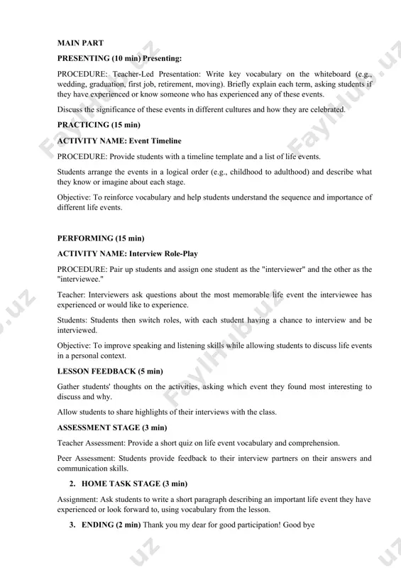life events dars rejasi (9-sinflar uchun english language) - Page 3