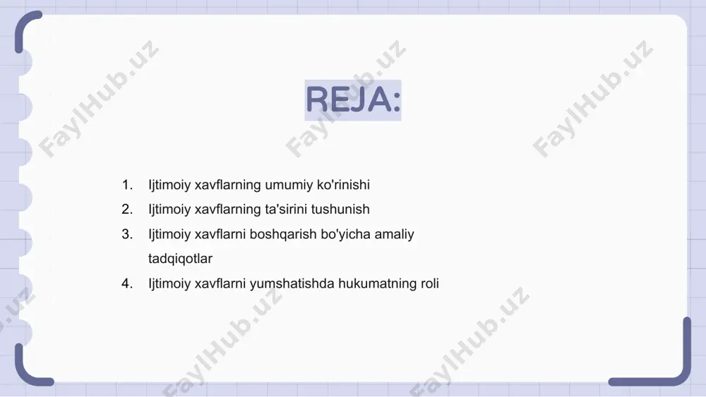 siya va noto'g'ri ma'lumotlar kabi ijtimoiy xavflar shaxslar va jamoalar uchun jiddiy oqibatlarga olib kelishi mumkin. amaliy tadqiqotlar ijtimoiy xavflarni boshqarish strategiyalarining ahamiyatini ta'kidlaydi. bir misol, xodimlarni ta'qib qilish muammolarini samarali hal qilmagani uchun noroziliklarga duch kelgan kompaniya, natijada obro'siga putur etkazdi va ishonchni yo'qotdi. ushbu holatlardan o'rganish proaktiv xavfni kamaytirish uchun juda muhimdir. xilma-xillik, inklyuzivlik va shaffoflikni targ'ib qiluvchi siyosatni amalga oshirish orqali tashkilotlar xavfsizroq va mustahkamroq ijtimoiy muhit yaratishi mumkin. keys tadqiqotlari risklarni boshqarishning samarali yondashuvlarini ishlab chiqish uchun qimmatli tushunchalarni beradi. ijtimoiy xavflarni yumshatishda hukumatning roli qashshoqlik, ishsizlik va tengsizlik kabi ijtimoiy xavflar odamlar va jamoalar uchun jiddiy oqibatlarga olib kelishi mumkin. bu muammolar ijtimoiy tartibsizliklarga, sog'liqdagi nomutanosiblikka va iqtisodiy beqarorlikka olib kelishi mumkin. jamiyat farovonligini ta’minlashda davlatning ijtimoiy xavflarni yumshatishdagi roli hal qiluvchi ahamiyatga ega. hukumatlar ushbu muammolarni hal qilish uchun siyosat va dasturlarni amalga oshirishi mumkin, masalan, ijtimoiy ta'minot dasturlari, ishga o'qitish tashabbuslari va sog'liqni …