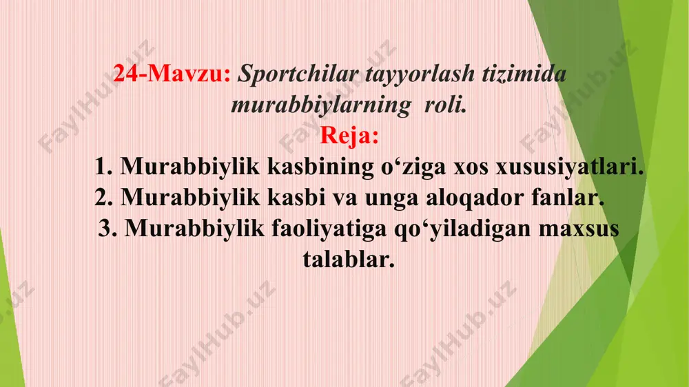 oliyatining aksariyat tushunchalari pedagogika qonuniyatlariga bo‘ysunadi. murabbiy o‘z faoliyatining asosiy qismini sportchilar bilan munosabatga kirishishga sarflaydi. shu sababli murabbiylik faoliyatida pedagogikaning o‘rni kattadir. shu bilan birga o‘rgatish jarayonining har bir bosqichi pedagogika tamoyillari negizida tashkil qilinadi. individual munosabatni o‘rnatish, sportchini har tomonlama o‘stirish pedagogik bilimlar asosidagina samarali amalga oshirilishi mumkin. tibbiyot sohasi ham murabbiylik kasbida muhimdir. bunda murabbiy inson organizminig tuzilishi (anatomiya), ularning funksiyasi va ishlash mexanizmi (fiziologiya), uni rivojlantirish qonuniyatlari kabi bilimlarni yetarlicha o‘zlashtirgan bo‘lishi kerak. birinchi tibbiy yordam ko‘rsatish yengil muolajalarni tavsiya qilish sport tibbiyoti sohasidagi bilimlardan xabardor bo‘lish zamonaviy sport murabbiyi uchun zarurdir. tibbiyot soxasida sport sportda psixologiyaning o’rni psixologiya nafaqat murabbiylik sohasida, balki boshqa ko‘plab sohalarda ham muhim ahamiyatga ega. murabbiy psixologik nuqtayi nazardan o‘ta kuchli bo‘lishi talab qilinadi. har qanday metod yoki vositaning qo‘llanilishi avvalida psixologik ko‘rsatma beriladi. murabbiy o‘z faoliyatida sportchilar bilan muloqotga kirishishda psixologiya yutuqlariga tayanadi. sportchining xarakterini, uning qiziqishlarini aniqlashda bu katta …