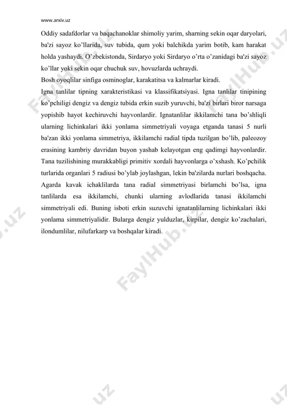 h.xurramov «umirqasizlar zoologiyasi» t. 1988 y. 5. e.i.lukin «zoologiya» moskva 1989 6. b.а.kuznеtsov, a.z.chеrnov, l.n.katonova «kurs zoologiya». m.1989 y. 7. a.m.muhammadiеv «umurtqasiz hayvonlar zoologiyasi». t: 1970. 8. s.a.murodov, n.axmеdov «talabalarning bilimini rеyting va tеst bilan aniqlash» bo’yicha «zoologiya va tut ipak qurti biologiyasi» fanlaridan o’quv uslubiy qo’llanma. t: 1997. 9. s.a.murodov va s.sobirov «zoologiya kursidan laboratoriya amaliy mashgulotlarni o’tkazishda qisqacha o’quv ko’rsatmalar (zoomuxandis va ipakchilik mutaxassislari uchun). t: 1999 y. 10. s.a.murodov «umumiy entomologiya kursi» t: 1986 y. 11. «krasnaya kniga uzbеkistana» i. ii tom. 1993. 12.«ta'lim to’grisida vа kadrlar tayyorlash milliy dastur to’grisida qonunlar.t:1998.