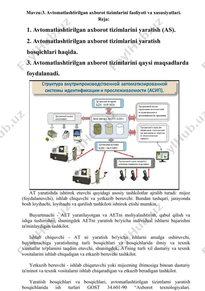 avtomatlashtirilgan axborot tizimlarini faoliyoti va xususiyatlari — DOCX