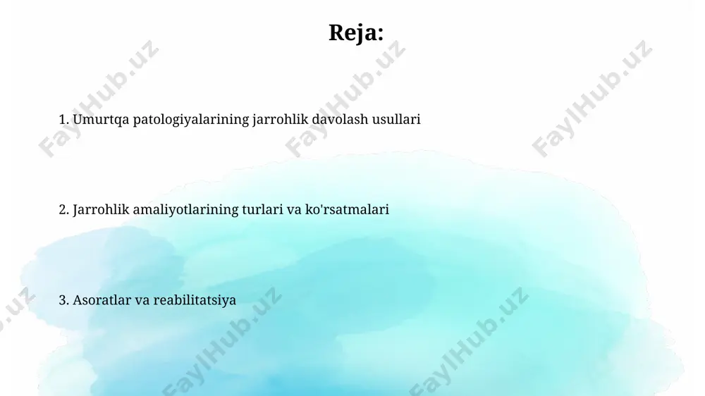 ganda, o'murtqa kanali va nervlarga kamroq shikast yetkazish imkoniyatini beradi, bu esa asoratlar xavfini 10-15% ga kamaytiradi. spondilodez jarrohlik amaliyoti, umurtqa pog'onasining 2 dan 4 gacha bo'g'imlarini qattiq biriktirish orqali, og'riqni kamaytirish va barqarorlashtirishga qaratilgan bo'lib, muvaffaqiyat darajasi 85% ga yetadi. umurtqa patologiyasini jarrohlik davolash usullari umurtqa pogʻonasining siqilishini bartaraf qilish uchun 20 dan ortiq turdagi jarrohlik usullari qoʻllaniladi, jumladan, laminectomiya, diskektomiya va spinal fusio kabi protseduralar. spinal stenoz kabi patologiyalarni davolashda, minimal invaziv jarrohlik usullari, masalan, mikrodiskektomiya, bemorlarning tiklanishini tezlashtirishga yordam beradi va 1-2 kun ichida uyga chiqish imkonini beradi. umurtqa shikastlanishlarini jarrohlik davolash umurtqa pog'onasining siqilgan nervlarini ozod qilish uchun, diskektomiya jarrohlik amaliyoti 90% dan ortiq muvaffaqiyat ko'rsatkichiga ega bo'lib, operatsiyadan keyingi davolanish 6-8 hafta davom etadi. umurtqa stenozi uchun laminektomiya jarrohlik amaliyoti umurtqa kanalini kengaytirish uchun, taxminan 1-2 sm miqdorida, suyakning bir qismini olib tashlashni o'z ichiga oladi va bemorning yurishiga yordam beradi. jarrohlikka tayyorgarlik bosqichlari operatsiyadan …