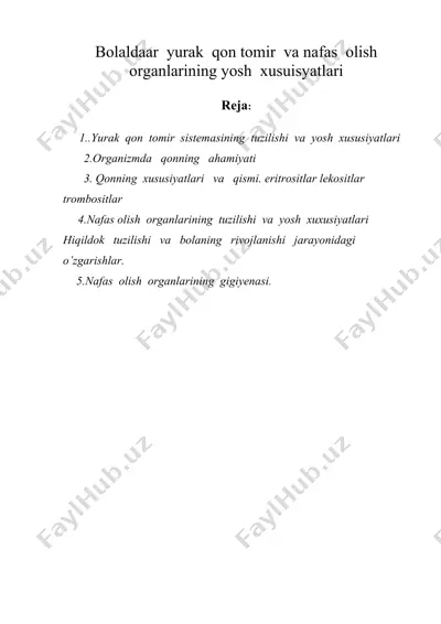 bolaldaar yurak qon tomir va nafas olish organlarining yosh xusuisyatlari — DOC