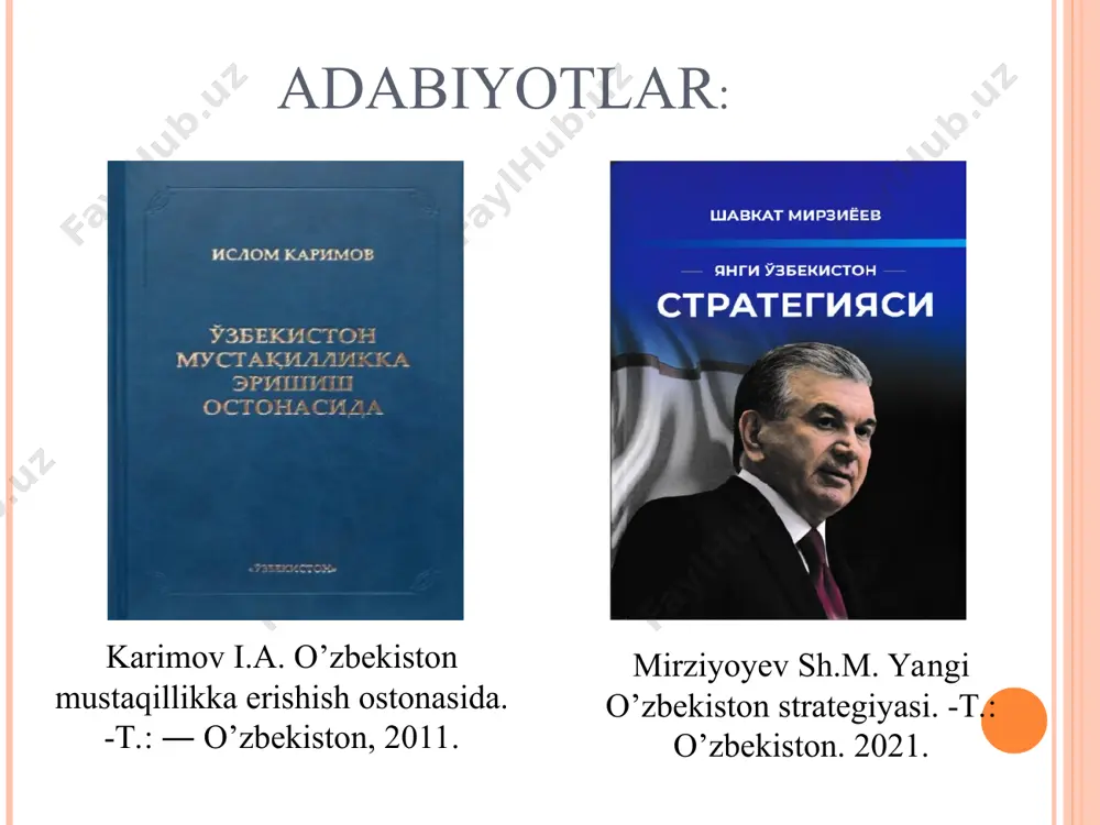 1991-2016 yillar) o‘zbekistonning eng yangi tarixi fanini o‘rganish davri- 1989 yildan-hozirgi kunlargacha “o‘zbekistonning eng yangi tarixi” o‘quv fanini o‘rganish nima uchun kerak? bu davr qo‘lga kiritilgan mustaqil taraqqiyot yo‘limizni tanlanishi, tariximiz va milliy-ma’naviy qadriyatlarimizni xalqimizga qaytarilishi, o‘zlikni anglash davridir. ushbu davrning uzviy davomi esa milliy taraqqiyotimizga yangicha mazmun baxsh etgan hamda yangi taraqqiyot davrini boshlab bergan yangi o‘zbekiston davridir. zero, so‘nggi yillarda mamlakatimizda o‘zbekistonning qo‘lga kiritilgan mustaqilligini yanada mustahkamlash, jamiyatni demokratlashtirish, huquqiy-demokratik davlat qurish, fuqarolik jamiyatini yanada taraqqiy ettirish, inson qadrini ulug‘lash, mamlakatimzda yashayotgan barcha millatlarning totuvligi va tengligini ta’minlash, respublikani ijtimoiy-iqtisodiy yuksaltirishga erishish yo‘lida yangicha islohotlar amalga oshirilmoqda. o‘zbekiston tarixini davrlashtirish o'zbekistonning yangi tarixini quyidagi bosqichlarga ajratish mumkin: eng yangi tarix atamasi… yangi o‘zbekistonda yangicha dunyoqarash о’zbekiston respublikasi prezidenti sh.mirziyoyevning 2019-yil 11-iyuldagi“o’zbekiston tarixi” telekanalini tashkil etish chora-tadbirlari tо’g’risida”gi qaroriga (pq- 4390) asosan, vatanimizning qadimiy va boy tarixini chuqur о’rganish, ushbu yо’nalishdagi ilmiy-tadqiqot ishlarini faollashtirish, yosh avlodni milliy qadriyatlar va …