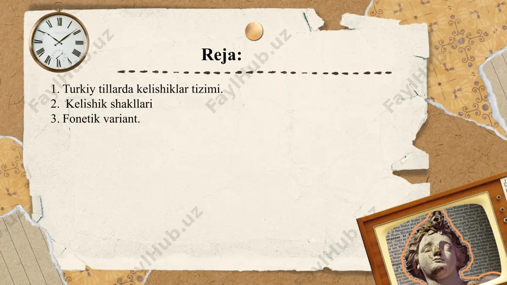 onetik variantlarda qo'shilgan. kelishik qo'shimchasini olgan so'z ba’zan fonetik o'zgarishga uchragan (atja, alarrny). ayrim turkiy tillarda kishilik olmoshlari kelishik qo'shimchasi sifatida saqlangan. masalan, qozoq, qoraqalpoq, xakas, qirg'iz tillarida maga, sagan, ogan) kishilik olmoshlari jo'nalish kelishigi -ga o'rnida ishlatiladi. qadimgi yodgorliklarda vosita kelishigi mavjud bo‘lgan: -in, -in. bu kelishik ko‘pgina turkiy tillarda kategoriya tizimidan chiqqan, hozirda qo‘llanayotgan ayrim so'zlar tarkibida uchraydi: acin -toqin, yazin -qism. turkiy tillarda kelishik shakllari qo'llanishining o'ziga xos xususiyatlari quyidagicha: ... t.me/slaydai_bot turkiy tillarda bosh kelishik morfologik ko'rsatkichga ega emas. bosh kelishikning asosiy vazifasi gapda ega vazifasida kelishidir. ol yigitlar aytdilar (qr). quyas har kiln tiz urur ol qapuqqa (mn). qaratqich, tushum, jo'nalish kelishiklari belgisiz qo'llanganda shaklan bosh kelishikka o'xshaydi, lekin ma’nosi va vazifasiga ko'ra farq qiladi: shirin olma (bosh kelishik), olma sharbati (qaratqich kelishigi). bosh kelishik. ... t.me/slaydai_bot qaratqich kelishigi affikslari quyidagicha: -it] -nj, -it], -nui]/ -nihj; -tju. bu shakllar bir affiksning turli fonetik ko'rinishlari bo'lib, …