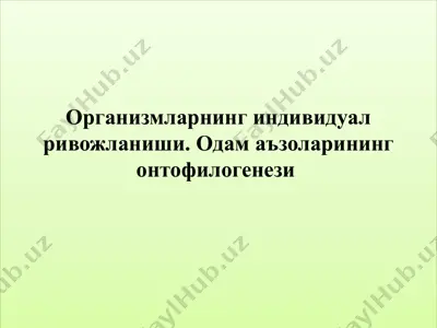 организмларнинг индивидуал ривожланиши. одам аъзоларининг онтофилогенези — PPTX