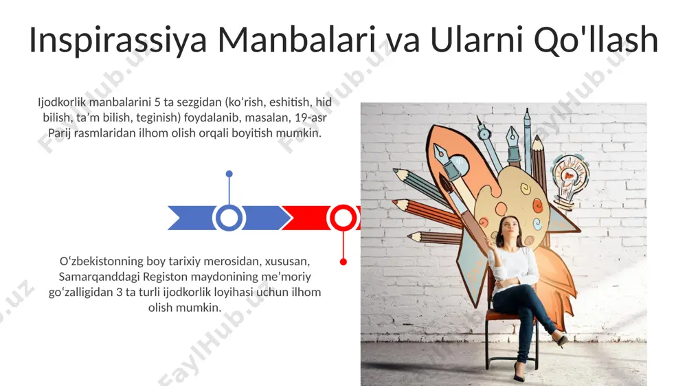 ikasi yordamida 5 bosqichdan o'tish (empatiya, ta'riflash, g'oyalar yaratish, prototiplash va sinov) ijodiy muammolarni hal qilish va 25 ga yaqin yangi mahsulot yaratishda, masalan, andijon shahridagi meva-sabzavotni qayta ishlash korxonasida qo'llanilgan. samarali brainstorming sessiyalari uchun 5 kishilik guruhlarda, 30 daqiqalik vaqt oralig'ida 10 ta g'oyani ishlab chiqish maqsadini qo'yish, shuningdek, har bir g'oyani 2 daqiqada tahlil qilish samarali bo'ladi. bu usul o'zbekistondagi bir qancha kompaniyalar tomonidan qo'llaniladi. ijodiy g'oyalarni amalga oshirish ijodiy jarayonni boshqarish ijodkorlikni rivojlantirishda 20 ta turli texnikadan foydalanib, toshkentdagi startuplar sonini 15% ga oshirish mumkin. samarqanddagi tarixiy obidalarni o‘rganish orqali 10 dan ortiq ijodkorlik uslubini aniqlash va 3 ta yangi g‘oyani yaratish mumkin. e'tiboringiz uchun rahmat @taqdimot_robot image4.jpg image5.jpg image6.jpg image7.jpg image8.jpg image9.jpg image10.jpg image11.jpg image12.jpg image13.jpg image1.jpeg image2.jpeg