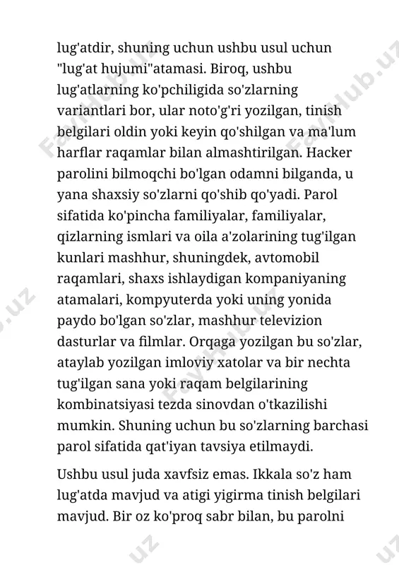 iya - foydalanuvchining resursdan foydalanish huquqlari va ruxsatlarini tekshirish jarayoni. bunda foydalanuvchiga hisoblash tizimida ba'zi ishlarni bajarish uchun muayyan huquqlar beriladi. avtorizatsiya shaxs harakati doirasini va u foydalanadigan resurslarni belgilaydi. ro'yxatdan o'tish tartibi.ro'yxatdan o'tish - foydalanuvchilarni ro'yxatga olish va ularga dasturlar va ma'lumotlarni ishlatishga huquq berish jarayoni. ayrim veb-saytlar foydalanuvchilarga qo'shimcha xizmatlarni olish va pullik xizmatlarga obuna bo'lish uchun ro'yxatdan o'tishni, ya'ni o'zi haqida ayrim ma'lumotlarni kiritishni (anketa to'ldirishni) hamda login va parol olishni taklif qiladilar. foydalanuvchi ro'yxatdan o'tgandan so'ng tizimda unga qayd yozuvi (account) yaratiladi va unda foydalanuvchiga tegishli axborotlar saqlanadi. login va parolga ega bo'lish shartlari. biror shaxs o'zining login va paroliga ega bo'lishi uchun u birinchidan axborot kommunikatsiya tizimida ruyxatdan o'tgan bo'lishi kerak va shundan so'ng u o'z logini va parolini o'zi hosil qilishi yoki tizim tomonidan berilgan login parolga ega bo'lishi mumkin. login va parollar ma'lum uzunlikdagi belgilar ketma-ketligidan tashkil topadi. login va parollarning uzunligi va …