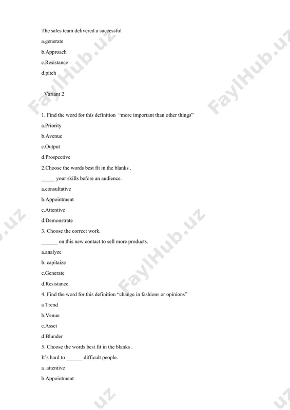 e included with a letter are listed as’’ a .e- commerce b.documents c.distributed by d.enclosures 12.the special things that an item has or can do a.ship from b.machinery c.feature d.goods 13.find the word for this definition ’’to put pieces of something together’’ a .launch b. assemble c.ship from d.service provider 14…to create something using machinery a.develop b.benefit c.feature d.manufacture 15.the good or helpful qualities of something a.benefit b.launch c.price d.product 16.choose the correct word: ’’means to do better than people thought you would do a.ending bfirst class c.exceed expectations d.enclosures 17…is the cost of a trip on a specific tupe of transport a.fare b.feedback c.feature d.handout 18.…is a vaccination.it is an injection that prevents you from becoming ill. a formal b.greeting c.inoculation d.forward 19.choose the correct word: ’’if something is…,it causes people to fell stressed’’ a. insert b. intense c.journey d.informal 20…is a detailed list of your travel arrangements a.keeptrack …