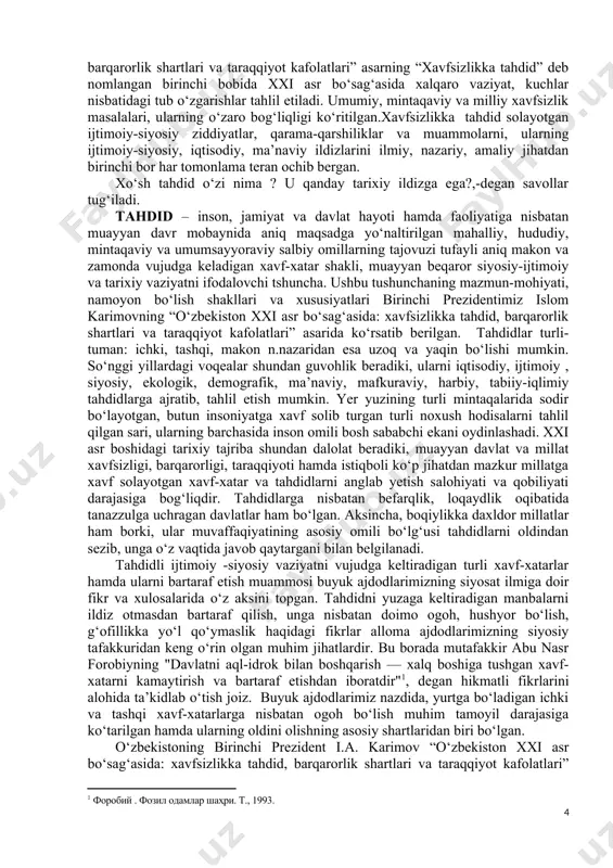 gi ijtimoiy sifat holatiga о‘tish, afsuski, korrupsiya va jinoyatchilik kabi jirkanch hodisa bilan birga yuz bergan. shu bilan birga, jinoyatchilikning о‘sishi nafaqat islohotlar yо‘liga jiddiy tо‘siq, bilki о‘tish davrida belgilangan maqsadlariga erishishga ham qarshi bevosita tahdid tug‘diradi. markaziy osiyoning boshqa davlatlari singari о‘zbekiston respublikasi ham bundan holi emas. islohotlar orqali amalda mulkni qayta taqsimlash jarayoni yuz bermoqda. jamiyatda jinoiy “xufyona iqtisodiyot”ning mavjud bо‘lishi uyushgan jinoyatchilikni keltirib chiqaradi. davlat hokimiyati tuzilmalarining turli bо‘g‘inlari va turli darajalari vakillari ham uning yо‘ldan ozdiruvchi ta’siriga tushib qoladi. korrupsiya vujudga kelib, eng avvalo uyushgan jinoiy tuzilmalarga madadkor bо‘lish yoki tо‘g‘ridan-tо‘g‘ri yordam berish uchun davlat xizmatining imkoniyatlaridan foydalaniladi. bu esa jinoyatchilik va korrupsiya jamiyatga keltiradigan salbiy oqibatlar tufayli jamiyat xavfsizligi va barqarorligiga tо‘g‘ridan tо‘g‘ri taxdiddir. korrupsiya domiga ilingan amaldorlar shaxsiy boylik orttirish maqsadlarini va urug‘-aymoqlarining manfaatlarini davlat manfaatlaridan ustun qо‘yadi. bu esa, mamlakatning siyosiy va iqtisodiy yо‘liga hamda aholining aksariyat qismiga tuzatib bо‘lmaydigan zarar yetkazadi. jinoyatchilik …