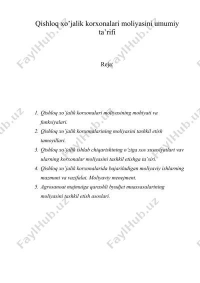 qishloq xo’jalik korxonalari moliyasini umumiy ta’rifi — DOC
