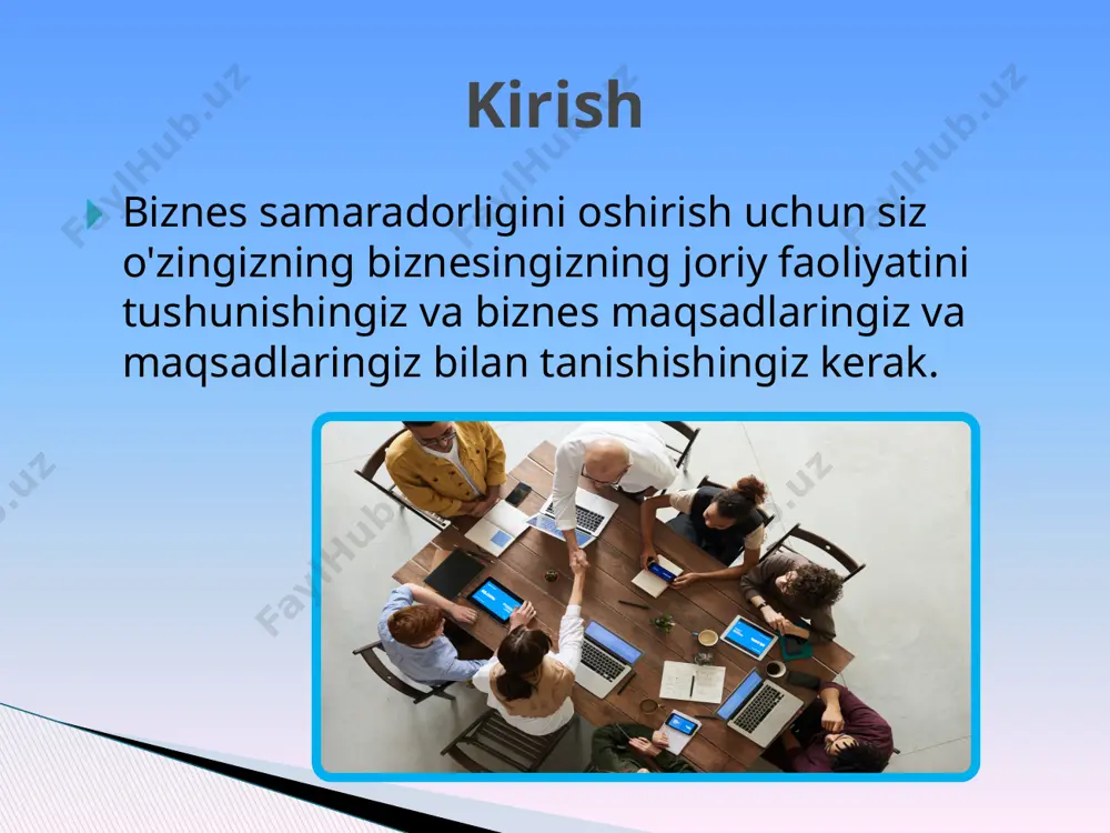 aholash jarayoni. ma'lumotlarni yig'ish usullari intervyular anketalar ikkilamchi manba asosiy manba xodimlar o’rtasida so’rov ba'zi asosiy ma'lumotlarni yig'ish usullari: ikkilamchi ma'lumotlar manbalari: -ular muammoli sohalarni aniqlashda qo'llanilishi mumkin bo'lgan boshqa tashkiliy maqsadlar uchun yaratilgan, masalan: samaradorlik ko'rsatkichlari, buxgalteriya hisobi ma'lumotlari, mahsuldorlik va sifat ma'lumotlari. ma'lumotlarning asosiy manbai: - to'g'ridan-to'g'ri kuzatishodamlarning xatti-harakatlari ma'lumotlarning yana bir muhim manbaidir. bunga a'zolarning xatti-harakatlari yoki muayyan vaziyatlarga reaktsiyalari va aloqa shakllari kiradi. ma'lumot yig'ishning yana bir usuli xodimlar so'rovi. ma'lumotlar mavjud vaziyatning qisqacha tasvirini beradi va tashkilotning hozirgi holatini istalgan holat bilan solishtirish uchun ishlatilishi mumkin. anketaga asoslangan so'rovlar tashkiliy diagnostika amaliyotchilari uchun tashkiliy muammolarni tushunish va baholash uchun eng samarali vositalardan biridir. intervyular (tuzilgan, yarim tizimli yoki norasmiy bo'lishi mumkin) shuningdek, tashkiliy diagnostika dasturlarida eng ko'p qo'llaniladigan ma'lumotlarni yig'ish usuli hisoblanadi. swot tahlili s = kuch w = zaiflik o = imkoniyat t = tahdid vazifalarni tahlil qilishxodimning o'z ishini samarali bajarishi uchun zarur …
