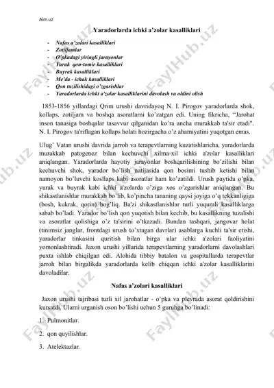 yaradorlarda ichki a'zolar kasalliklari — DOCX