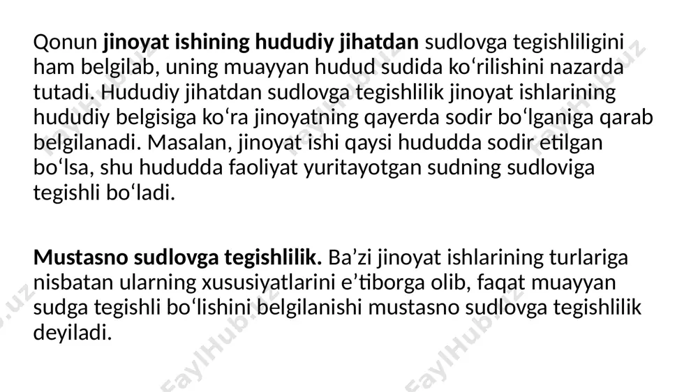 bilimi boʻlgan shaxs oʻtkazadigan maxsus tekshirish orqali olish mumkin boʻlganida, bunday tergov harakati surishtiruv yoki dastlabki tergovda oʻtkazilganligidan qatʻiy nazar, taraflarning bildirgan iltimosnomasi yoki sudning tashabbusi bilan sudning maslahatxonada chiqargan ajrimi asosida jpkning 172–87-moddalarida nazarda tutilgan talab va qoidalarga amal qilgan va jpkning 446-moddasi talablarini hisobga olgan holda ekspertiza tayinlanadi va oʻtkaziladi. davlat ayblovchisi va himoyachi uchun sud muzokarasida qatnashish majburiydir, ular nutq soʻzlashdan boʻyin tovlashga haqli emaslar, chunki bunday boʻyin tovlash oʻz protsessual vazifalarini bajarishdan bosh tortish deb hisoblanadi. davlat ayblovchisi va himoyachining nutqlarida sudlanuvchi harakatlarining huquqiy kvalifikatsiya qilish xususidagi takliflari aniq va loʻnda, aybdor sodir etgan qilmish uchun javobgarlikni nazarda tutuvchi huquqiy norma chuqur tahlil qilingan boʻlishi lozim. taraflar nutq soʻzlab boʻlganidan keyin ulardan har biri boshqa tarafning nutqida aytilgan masalalar yuzasidan e’tiroz yoki mulohazalar bilan yana bir martadan soʻzga chiqishi mumkin (jpkning 449-m.). sudlanuvchining oxirgi soʻzini eshitib boʻlganidan soʻng sud hukm chiqarish yoki ajrim chiqarish uchun darhol …