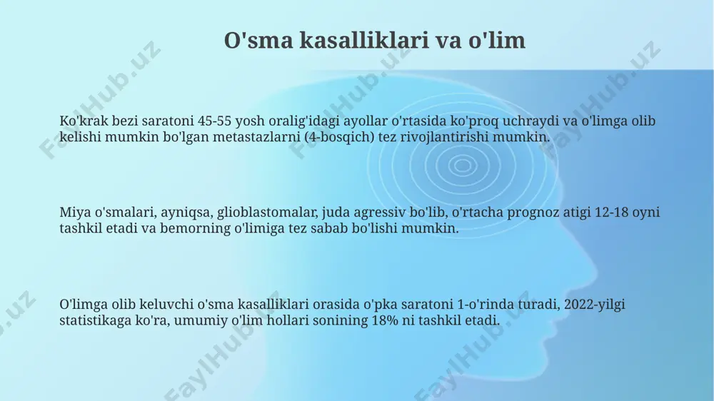 hipoksiya bilan bogʻliq, taxminan 50% hollarda kuzatiladi. ots bilan bogʻliq oʻlim holatlarining 10-20%ida yurak ritmining buzilishi, masalan, bradikardiya yoki taxikardiya kabi anomaliyalar aniqlanadi. tibbiy xulosalar va tavsiyalar o'lim sababini aniqlash uchun toksikologik tekshiruv, shu jumladan 5 dan ortiq moddaning mavjudligini aniqlash zarur bo'lishi mumkin. o'lim holatlarining 20% dan ortig'ida yurak-qon tomir kasalliklari asosiy o'lim sababi bo'lib xizmat qiladi, shuning uchun bu sohaga alohida e'tibor qaratish kerak. ota-onalarning o'limiga sabab bo'lgan patologik jarayonlarni aniqlash uchun to'liq patologik anatomik tekshiruv va gistologik tahlil (taxminan 10-15 ta to'qima namunasi) o'tkazish tavsiya etiladi. infektsion kasalliklar va o'lim o'tkir respirator virusli infektsiyalar, masalan, gripp yoki pnevmoniya, ayniqsa, keksa yoshdagi va surunkali kasalliklari bo'lgan shaxslarda yuqori o'lim xavfini keltirib chiqaradi, o'lim darajasi 10% ga yetishi mumkin. sepsis, og'ir infektsiyaning sistemali javobi, o'limning asosiy sabablaridan biri bo'lib, 50% dan yuqori letallik darajasiga ega va tezkor tibbiy yordamni talab qiladi. yuqumli kasalliklarga bog'liq o'lim hollari umumiy o'lim sabablari …