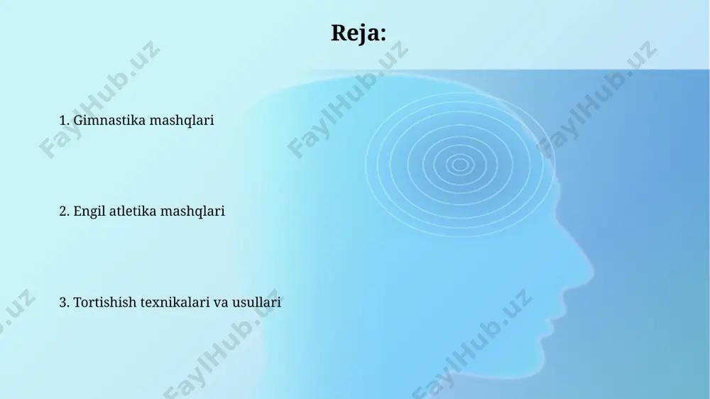 llang va har bir mashg'ulotdan keyin o'zingizni baholang. engil atletika mashqlarida kuch ko'rsatkichlarini (masalan, pull-uplarda) 1rm (bir marta takrorlash uchun maksimal og'irlik) va 5rm (besh marta takrorlash uchun maksimal og'irlik) kabi ko'rsatkichlar orqali baholash mumkin. jismoniy tayyorgarlik darajasi va mashqlarni tanlash yuqori darajadagi sportchilar uchun esa murakkablashtirilgan usullar, masalan, og'irlik qo'shish, bir qo'lda tortilish, plyometrik mashqlar qo'llash mumkin, takrorlashlar soni esa 15 dan 20 tagacha yoki undan ham ko'p bo'lishi mumkin. jismoniy tayyorgarlik darajasi past bo'lganlar uchun 6-8 marta takrorlash bilan boshlash, asta-sekin 12-15 takrorlashgacha oshirish tavsiya etiladi, shuningdek, osonlashtirilgan usullar, masalan, yordamchi kauchuk tasmalar yordamida mashq qilish kerak. individual yondashuv va mashqlarni moslashtirish individual yondashuv, har bir sportchining yoshini, tajribasini va jismoniy tayyorgarlik darajasini hisobga olgan holda, mashqlarning intensivligi va murakkabligini 3 bosqichda (boshlang'ich, o'rta, yuqori) tartibga solishni o'z ichiga oladi. mashqlarni moslashtirishda, pull-uplar soni va to'plamlar soni, shuningdek, tana og'irligini kamaytirish yoki qo'shimcha og'irliklar qo'shish orqali 10-15% oralig'ida …