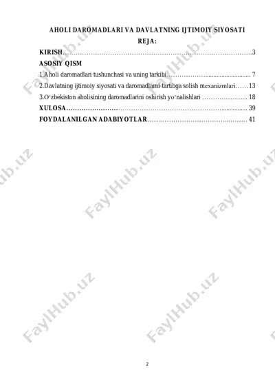aholi daromadlari va davlatning ijtimoiy siyosati — PDF
