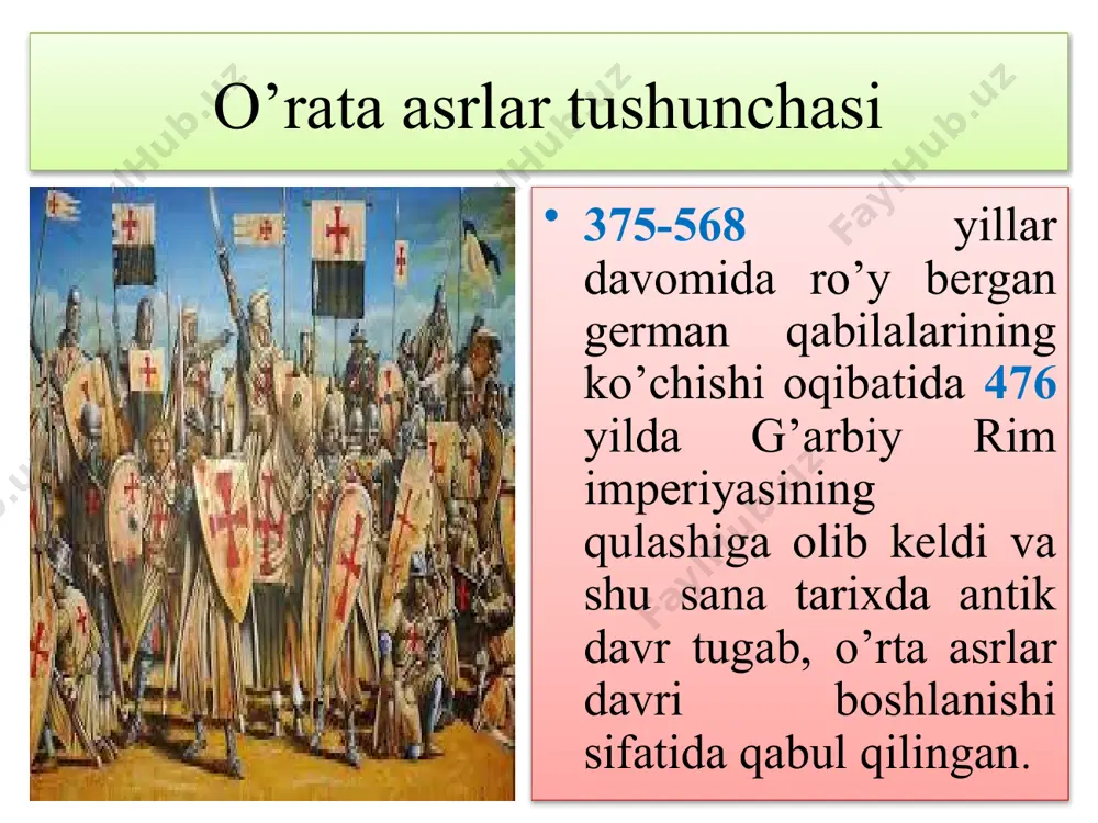 tayyorlash uchun tashkil etgan monastr qoshidagi maktablarda aslzodalarning bolalari, ruhoniy bolalar 8 yoshdan boshlab o‘qigan. u yerda kitob va notalardan iborat kutubxona tashkil etib, “o’qish va yozishda bolalaringiz ularga shikast etkazmasin!” deb yozib qo‘ydirgan. buyuk karl davrididagi maktablarda dastlab, yosh bolalar bilan o’smirlar ham birga o’qigan. o’quvchilar diniy bilimlar bilan birga ilohiy ilm astronomiya, geometriya fanlari bilan shug’ullanganlar. keng miqyosida qurulish ishlariga e’tibor qaratilishi geomertiya fani o’rganishga sabab bo’lgan. buyuk karl teatr tashkil etgan, san’atni rivojlantirish u-n italiyadan qo’shiqchi va muzikachilarni saroyga taklif etgan. cherkov va maorif g’arbiy evropada o’rta asrlar madaniyati xristian cherkovi b-n chambarchas bog’likq bo’lgan. cherkov ilm, maorif, dabiyot va san’atga bevosita ta’sir o’tkazgan. shuning u-n kishilarning dunyo haqidagi tasavvurlari cherkov va din b-n bo’liq bo’lganligi sababli boshqa mamlakatlar haqidagi ma’lumotlar etarli bo’lmaganidan, aholi orasida turli uydurmalar ko’p bo’lgan. fan-texnikaning taqaqiyotining pastligi insonlarning qurg’oqchilik, suv toshqinlari va yuqumli kasalliklardan jabrlanishiga olib kelgan. ritsarlar imzo qo’yishni bilmay ko’pincha …