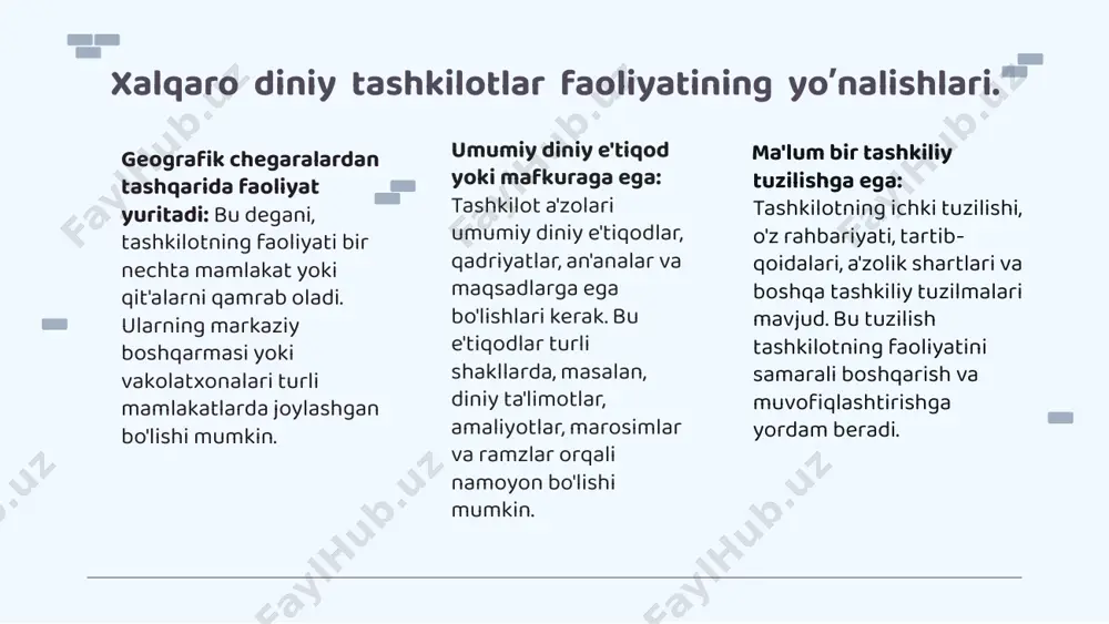 irish; tashkilotning maqsadlari a’zo davlatlar va undan tashqarida xalqlar o‘rtasida o‘zaro tushunishni mustahkamlash, shuningdek, turli yo‘llar bilan, ayniqsa, ta’lim, fan, madaniyat va kommunikasiya orqali dunyoda tinchlik va xavfsizlikni o‘rnatishga ko‘maklashish; arab ligasi 1945-yil 22-martda qohirada tuzilgan. arab davlatlari ligasi dastlab olti aʼzodan iborat boʻlgan. ular: misr, iroq, transiordaniya, livan, saudiya arabistoni va suriya. yaman 1945-yil 5-mayda aʼzo boʻlib qoʻshildi. hozirda arab davlatlari uyushmasi 22 ta aʼzoga ega. uyushmaning asosiy maqsadi aʼzo davlatlar oʻrtasidagi munosabatlarni yaqinlashtirish va ular oʻrtasidagi hamkorlikni muvofiqlashtirish, ularning mustaqilligi va suverenitetini himoya qilish va arab davlatlarining ishlari va manfaatlarini umumiy tarzda koʻrib chiqish hisoblanadi. arab davlatlari uyushmasi oʻz aʼzolarini iqtisodiy jihatdan integratsiyalashuviga yordam berishga va aʼzo davlatlar bilan bogʻliq mojarolarni chetdan yordam soʻramasdan hal qilishga harakat qiladigan siyosiy tashkilotdir. islomiy banklar faoliyatining yo‘nalishlari islomiy moliya (arabcha: مصرفية إسلامية), yoki shariatga muvofiq moliya – bu shariat (islom qonunlari) va uni islom iqtisodini rivojlantirish orqali amalda qoʻllashga mos keladigan …