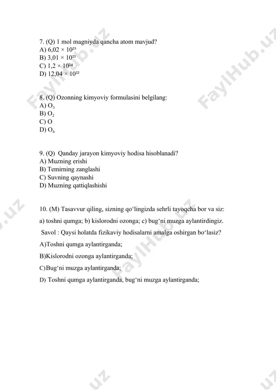 kimyo sinovi test savollari - Page 2