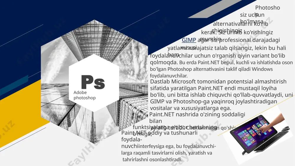 m muharriridir, ammo ular turli bozorlarga xizmat qilishadi. photoshop - bu professional darajadagi rasmlarni tahrirlash vositasi. agar rasmni tahrirlash uchun biron bir vosita yoki xususiyat mavjud bo'lsa, ehtimol u asosiy xususiyat yoki qo'shimcha sifatida fotoshop-da mavjud 5 paint.net, aksincha, mutlaqo bepul foydalanish juda sodda, ammo yuqori darajadagi tahrirlash vositasida kutilgan xususiyatlar va vositalarni o'z ichiga oladi, masalan, tuval qatlamlari, rasm effektlari va boshqa sozlamalar. paint.net-da quyidagicha mavjud bepul yuklash, sotib olgan holda siz loyihani qo'llab-quvvatlashingiz mumkin microsoft do'konining versiyasi bir necha dollarga. paint.net o'rnatilgandan so'ng, siz asosiy rasmlarni yaratish uchun undan foydalanishni boshlashingiz mumkin. paint.net-ni birinchi marta ochganingizda yangi tuval yaratilgan, ammo siz bosishingiz mumkin fayl> yangi kerak bo'lsa, yangi rasm yaratish uchun. siz bu erda rasmingizni chizishingiz, tahrirlashingiz va boshqarishingiz mumkin. paint.net interfeysining chap tomonidagi menyuda turli xil chizish vositalarining ro'yxati mavjud. ushbu fotosuratlar photoshop va boshqa tahrirlash vositalariga ega, bu erda chizish, tanlash, bo'yash, to'ldirish va boshqa vositalar …