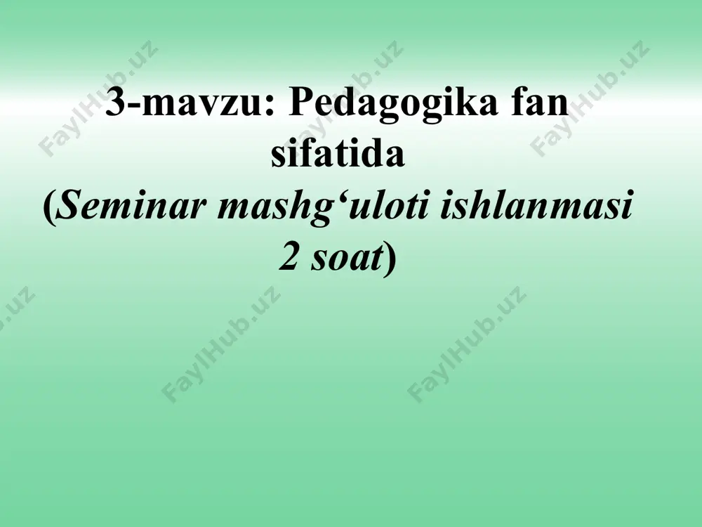 a nimani tushunasiz? 2-topshiriq. pedagogika fanining asosiy kotegoriyalari va pedagogik tadqiqotlar metodini aniqlashda charxpalak metodini bajarish tushunchalar pedagogika fanining asosiy kategoriyalari pedagogika fanining ilmiy tadqiqotlar metodlari suhbat anketa (test) rivojlanish pedagogik kuzatish bilim ma’lumot malaka bolalar ijodini o‘rganish ko‘nikma pedagogik tahlil pedagogik tajriba shaxs intervyu hujjatlarni tahlil qilish matematik statistika ta’lim 2-topshiriq. pedagogika fanining asosiy kotegoriyalari va pedagogik tadqiqotlar metodini aniqlashda charxpalak metodini bajarish tushunchalar pedagogika fanining asosiy kotegoriyalari pedagogika fanining ilmiy tadqiqotlar metodlari suhbat + anketa (test) + rivojlanish + pedagogik kuzatish + bilim + ma’lumot + malaka + bolalar ijodini o‘rganish + ko‘nikma + pedagogik tahlil + pedagogik tajriba + shaxs + intervyu + hujjatlarni tahlil qilish + matematik statistika + ta’lim + 3-topshiriq. pedagogika fanining asosiy kotegoriyalarini aniqlashda muqobilini tanlash testi 1 malaka a psixologik jihatdan taraqqiy etgan, shaxsiy xususiyatlari va xatti-harakatlari bilan boshqalardan ajralib turuvchi, muayyan xulq-atvor va dunyoqarashga ega bo‘lgan jamiyat a’zosi 2 rivojlanish b …
