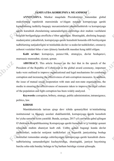 jamiatda korrupsiya muammosi — DOCX