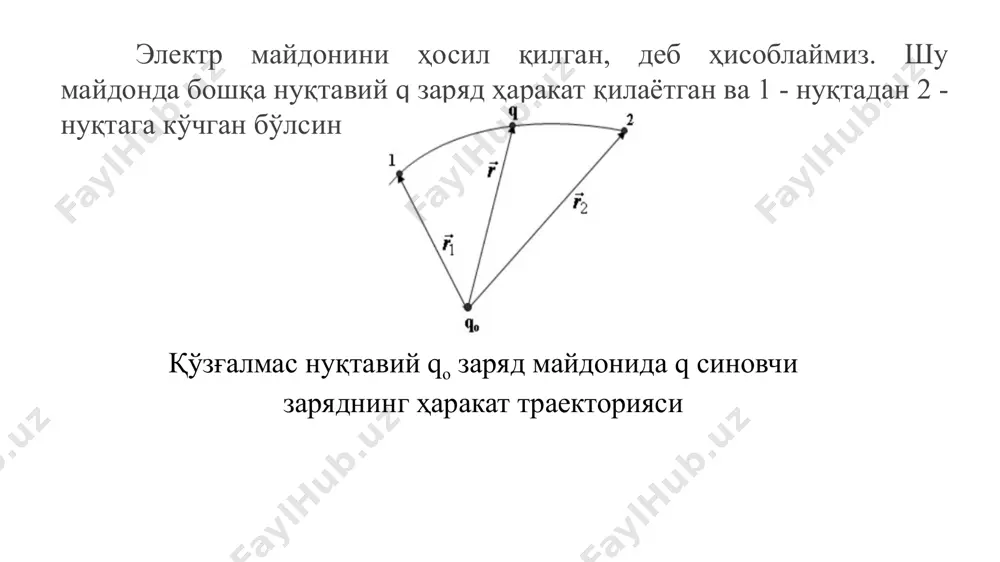 анлиги деб куч чизиғининг узунлик бирлигига мос келган потенциал айирмасига миқдор жиҳатдан тенг бўлган физик катталикка айтилади. электростатик майдоннинг кучланганлигини бошқача кўринишда ёзиш мумкин: ёки потенциаллари бир хил бўлган нуқталарнинг геометрик ўрнига эквипотенциал сиртлар дейилади эквипотенциал сирт учун: image1.png image2.png image3.png image4.png image5.png image6.png image7.png image8.png image9.png image10.png image11.png image12.png image13.png image14.png image15.png image16.png image17.png image18.png image19.png image20.png