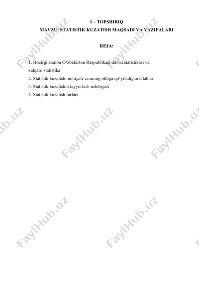 statistik kuzatish maqsadi va vazifalari — DOCX