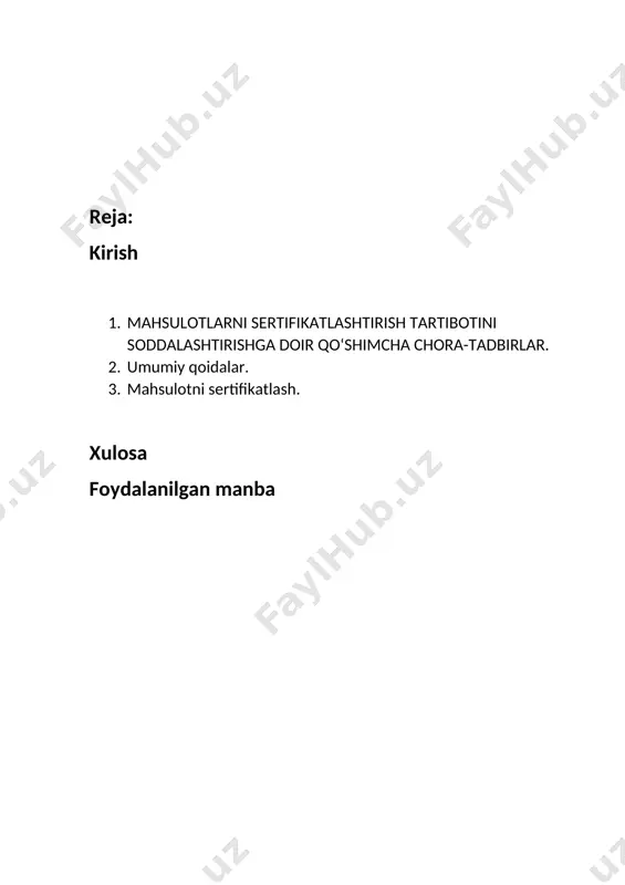 onli qaroriga asosan o‘z kuchini yo‘qotgan — o‘r qht, 2011-y., 18-son, 178-modda) 2. 2004-yil 1-oktabrdan boshlab deklaratsiyalash yo‘li bilan mahsulotlarning belgilangan talablarga muvofiqligini tasdiqlash tizimi joriy etilsin. “o‘zstandart” agentligi ikki oy muddatda mahsulotning xavfsizlik talablariga muvofiqligini deklaratsiyalash tartibi to‘g‘risidagi nizomning belgilangan tartibda ishlab chiqilishini va o‘zbekiston respublikasi adliya vazirligida ro‘yxatdan o‘tkazilishini ta’minlasin. 3. “o‘zstandart” agentligi, o‘zbekiston respublikasi sog‘liqni saqlash vazirligi, qishloq va suv xo‘jaligi vazirligi, davlat tabiatni muhofaza qilish qo‘mitasi manfaatdor vazirliklar va idoralar bilan birgalikda bir oy muddatda mazkur qarorga muvofiq: chetdan keltirilayotgan mahsulotlardan akkreditatsiya qilingan organlar va laboratoriyalar tomonidan sinov o‘tkazish uchun namuna olishning cheklangan normalarini belgilasinlar; akkreditatsiya qilingan organlar va laboratoriyalar o‘rtasida sinovlarning takrorlanishiga yo‘l qo‘ymaslik maqsadida sinovlar turlarini belgilasinlar; oldingi tahrirga qarang. (3-bandning to‘rtinchi xatboshisi o‘zbekiston respublikasi vazirlar mahkamasining 2013-yil 19-apreldagi 108-sonli qaroriga asosan chiqarilgan — o‘r qht, 2013-y., 17-son, 225-modda) oldingi tahrirga qarang. (4-band o‘zbekiston respublikasi vazirlar mahkamasining 2013-yil 19-apreldagi 108-sonli qaroriga asosan o‘z kuchini …