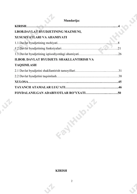 idagi siyosiy, iqtisodiy, ijtimoiy va ekologik vazifalarni bajarishga mo’ljallangan markazlashtirilgan pul mablag’lari fondidir. huquqiy kategoriya sifatida davlat byudjeti – markaziy va tegishli mahalliy hokimiyat va ijroiya organlari tomonidan ishlab chiqiladigan va belgilangan tartibda tasdiqlanadigan, markazlashgan pul mablag’lari fondini shakllantirish, taqsimlash va maqsadli ishlatishni ko’zda tutuvchi asosiy moliyaviy reja, yuridik xujjatdir. yuridik hujjat sifatida o’zbekiston respublikasida davlat byudjeti qonun hujjatlarida belgilangan tartibda va muddatlarda har moliya yili uchun tuziladi, ko’rib chiqiladi, tasdiqlanadi va ijro etiladi. o’zbekiston respublikasi byudjet kodeksining 3moddasida esa davlat byudjeti iborasi davlatning davlat vazifalari va funksiyalarini moliyaviy jihatdan ta’minlash uchun mo’ljallangan markazlashtirilgan pul jamg’armasi deb ta’riflanadi. ushbu ta’rif davlat byudjetining yuqorida sharhlangan moddiy tushuncha sifatidagi mazmunmohiyatiga mos keladi. public budgeting systems nomli qo’llanmada davlat byudjeti nima? deb qo’yilgan savolga ―sodda qilib ta’riflaganda, byudjet bu tashkilotning (masalan, oila, korporatsiya, hukumat) moliyaviy holati va kelgusi rejalarini, ya’ni daromadlar, xarajatlar rejasi, maqsadlar va natijalar to’g’risidagi ma’lumotlarni o’z ichiga oluvchi hujjat yoki …
