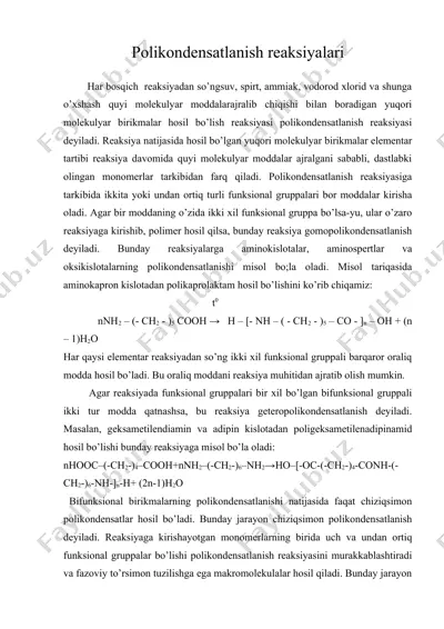 polikondensatlanish reaksiyalari — DOC