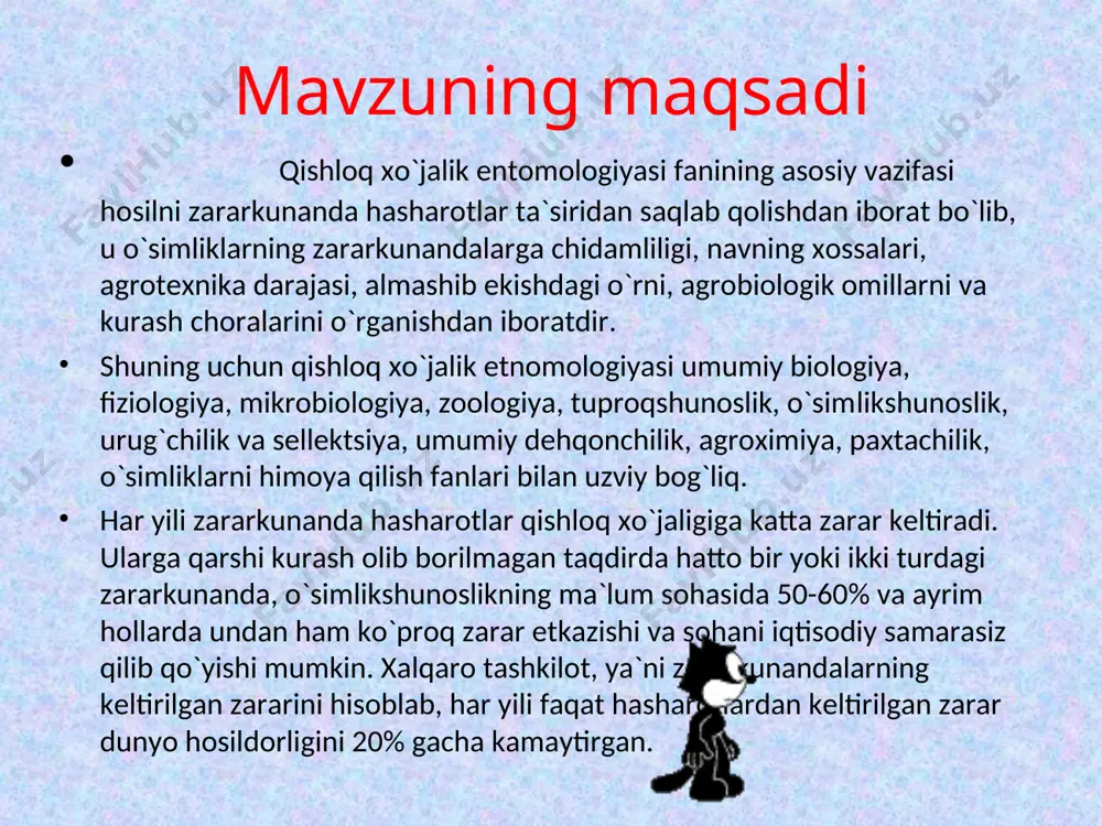 lari zararkunanda bilan ham zararlanadi. 2- rasm. g’alla biti a – qanotli bit, b- qanotsiz bit, b – bargdagi tuxumlari, g – lichinkasi, d – nimfasi, e – bargdagi shiralari (bitlar), j- shira (bit koloniyasi bilan qoplangan – zararlangan o’simlik.) 5-bo`lim bug`doy zararkunandalarini aniqlash va hisoblash. bug`doy o`simligi to`liq maysalab bo`lgandan so`ng zararkunandalarni aniqlash va bug`doy dalasini zararli xasva - eurygaster integriceps put bilan zararlanishini aniqlash. hisobga olish uchun hisobga olish uchun maxsus entomologik sachoq yordamida hasharot - zararkunanda namunalari yig`iladi. buning uchun sachoq bug`doy o`simligi ustidan 25 marotaba suriladi. sachoq quritilagna maydon 12 m kubni tashkil qiladi. entomologik sachoq diametri 30 sm chuqurligi 60 sm, sachoq materiali mayda ko`zli donadan tayyorlanadi. sachoq halqasi temir simdan tayyorlanadi. dastasining uzunligi 100 sm. sachoq harakatlantirilgandan so`ng sachoqdagi hasharotlar turi va ularning soni aniqlanadi. 1 metr kub (yana qo`ng`iz, g`alla pashshalari ham hisoblanadi). bug`doy o`simligining zararlanish darajasini - zararli xasva bilan zararli xasva …