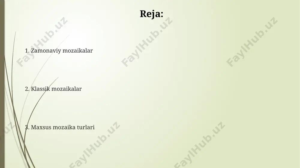 iy dizaynda keng qo'llanilishini ta'minlaydi. texnika bo'yicha turlari "florentine" mozaikasi, murakkab naqshlar va nozik detallarni ifodalash uchun 1-2 mm o'lchamli mayda shisha tesseralardan foydalanuvchi, yuqori mahorat talab qiladigan maxsus uslubdir. direct tesserae yotqizish texnikasi, qadimgi rim mozaikasi uchun xarakterli boʻlib, 2-3 mm oʻlchamdagi kichik tesseralardan foydalanishni oʻz ichiga oladi va yuqori aniqlikdagi tasvirlarni yaratishga imkon beradi. bezakli mozaikalar, o'rta asrlar davridan beri qo'llaniladigan usul bo'lib, katta o'lchamdagi (10-20 mm) tosh yoki keramik tesseralar yordamida geometrik yoki stilize qilingan naqshlarni yaratadi. tematik mozaikalar ba'zi tematik mozaikalar tarixiy voqealarni, 50 dan ortiq kichik detallar orqali hikoya qilib beradi, shuningdek, mifologiya yoki diniy marosimlarni tasvirlaydi. tematik mozaikalar, masalan, 12 ta hayvonning tasvirini oʻz ichiga olgan zodiak belgilarini aks ettiruvchi kompozitsiyalar yoki 30 ta turli xil gul namunalarini birlashtirgan botanika mavzusidagi asarlar boʻlishi mumkin. ranglar sxemasi va kafel turlarini tanlashda tematik mozaikalar aniq mavzuni, masalan, 10 xil rangdagi dengiz manzarasini yoki 25 xil tuzilishdagi …