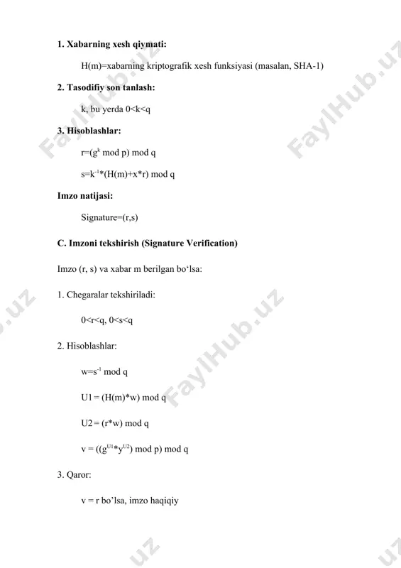 , 40) 12. p = 101, q = 17, g = 45, y = 55, h(m) = 6, r = (3, 10, 7), s = (12, 11, 13) 13. p = 89, q = 11, g = 23, y = 31, h(m) = 7, r = (8, 9, 6), s = (5, 3, 6) 14. p = 97, q = 19, g = 42, y = 21, h(m) = 4, r = (11, 17, 6), s = (12, 9, 14) 15. p = 113, q = 29, g = 44, y = 35, h(m) = 16, r = (25, 18, 20), s = (21, 24, 27) 16. p = 127, q = 23, g = 58, y = 64, h(m) = 11, r = (7, 5, 14), s = (19, 22, 15) 17. p = 139, q = 13, g = 29, y = 40, h(m) = 5, r = …