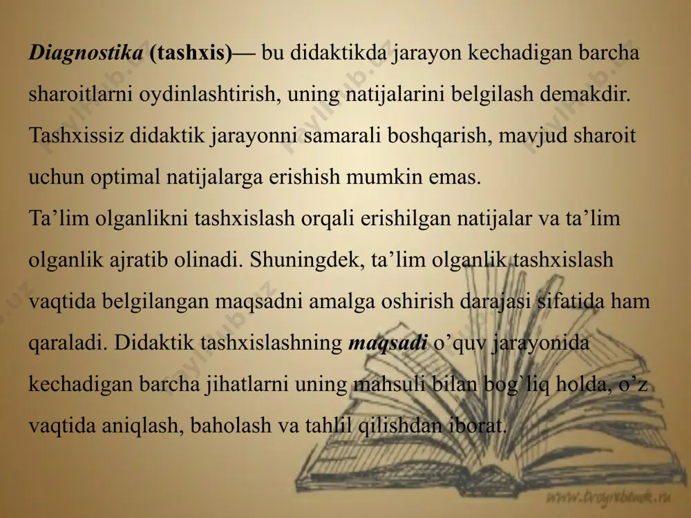 mumkin. uy vazifalarini tekshirish. o’quvchilarning o’zlashtirishini nazorat qilish uchun ularning uyga berilgan vazifalarni bajarishini tekshirish katta ahamiyatga ega. gar inson ekansan, xalq manfaati yo’lida harakat qil o`quvchilarning bilim, ko‘nikma va malakalarini baholash mezonlari. o’quvchilarning bilim, ko‘nikma va malakalarini baholash mezonlari har bir fanning maqsad va vazifalariga, shuningdek, sinf (guruh)dagi o‘quvchilarning o‘zlashtirish darajasiga tayangan holda belgilanadi. baholash mezonlarini ishlab chiqishda o‘quvchilarning og‘zaki javob berishlari, ko‘nikma va malakalariga alohida-alohida yondashiladi. « 5 »baho qo‘yiladi, agar: o‘quvchi dasturdagi materialni to‘liq o‘zlashtirib olgan bo‘lsa; o‘rganilgan mavzu bo‘yicha asosiy fikrlarni ochib bera olsa; egallangan bilimlarni amalda erkin qo‘llay olsa; o‘rganilgan mavzuni bayon qilishda, yozma ishlarda xatolarga yo‘l qo‘ymasdan, ma’lumotlarni tushuntirib bera olsa. « 4 »baho qo‘yiladi, agar: o‘quvchi o‘rganilgan mavzuning mohiyatini bilsa; o‘qituvchining savollariga qiynalmasdan javob bera olsa; egallangan bilimlarni amaliyotda qo‘llay olsa; og‘zaki javob berishda jiddiy xatolarga yo‘l qo‘ymasdan, o‘qituvchining qo‘shimcha savollari bilan xatolarini to‘g‘rilay olsa hamda yozma ishda uncha jiddiy bo‘lmagan xatoga yo‘l …
