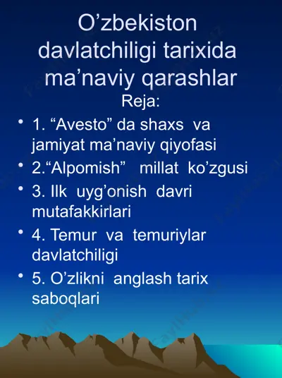 o’zbekiston davlatchiligi tarixida ma’naviy qarashlar — PPTX