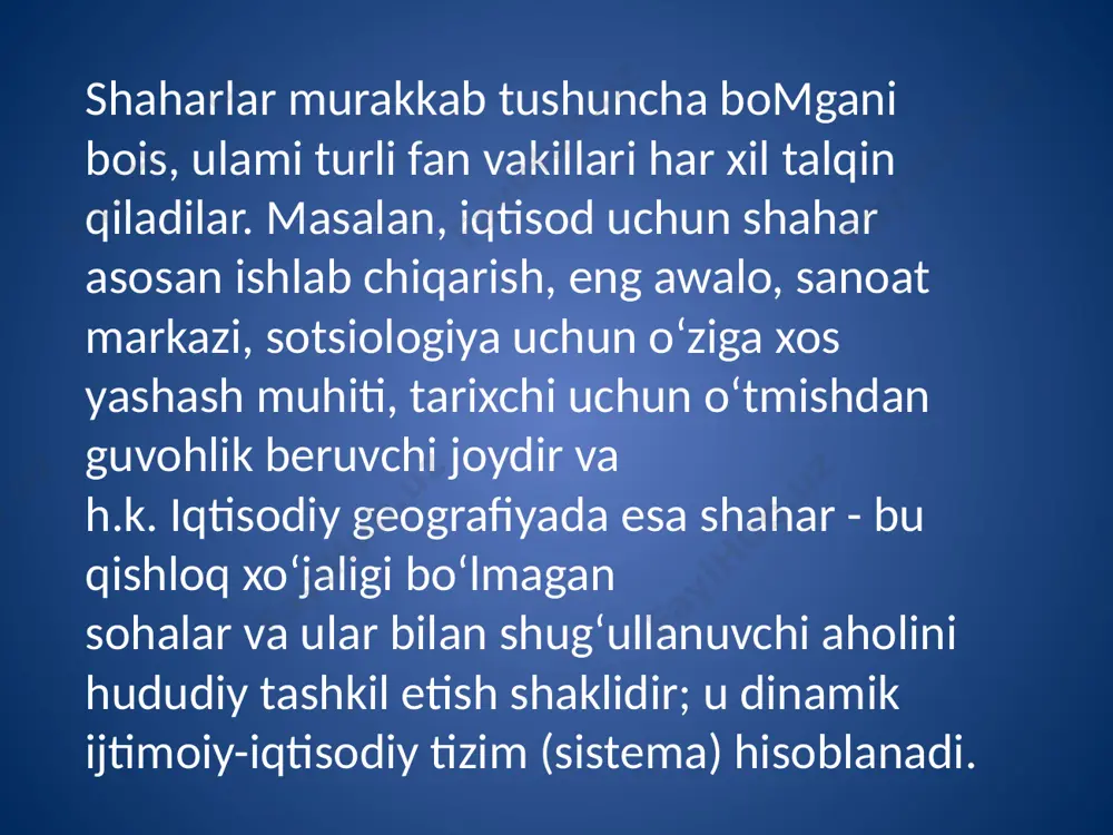 h uchun planlar ishlab chiqildi. rossiyada 1933 yildan qurilish ishlari rayonlarning sxemalari asosida amalga oshirila boshlandi (qrim, poltava, xarkov va b.) va yaxshi natijalar berdi. o’rta osiyoda janubiy tojikiston hichm si, chirchiq,angren-olmaliq sanoat rayoni uchun shunday loyihalar ishlab chiqildi. hozirgi kunda respublikamizda toshboshloyiha, uzshaharsozlik liti tomonidan barcha shahar va shaharchalarning bosh rejalari ishlab chiqilmoqda. rayon planirovkasida hudud ishlab chiqarishni joylashtirish nuqtai nazardan tashkil etiladi va baholanadi. demak, iqtisodiy geografiyada xudud bu oddiy makon, ishlab chiqarishni joylashtirishdagi sharoit hisoblansa, rayon planirovkasida u maxsus omil, resursdir. rayon planirovkasi bu avvalgi xalq xo’jaligini planlashtirish emas; u ma’lum bir xududni loyihalashtirish, sxemalarini tuzish, aholi manzilgohlarining bosh planini yaratish bilan shug’ullanadi, shu ma‘noda u planlashtirish bilan prognozlash o’rtasida turadi. mazkur muammolar bilan maxsus ilmiy — tekshirish va loyihalashtirish institutlari mashg’ul. rayonni rejalashtirishning vazifasi - loyihalanayotgan rayonning hududiy-xo'jalik tuzilishini ratsional hal etish, ishlab chiqarish, shaharsozlik, atrof-muhitni muhofaza qilish, madaniy yodgorliklarni saqlashni ta'minlovchi me'moriy-tarixiy tarkibni va uni …