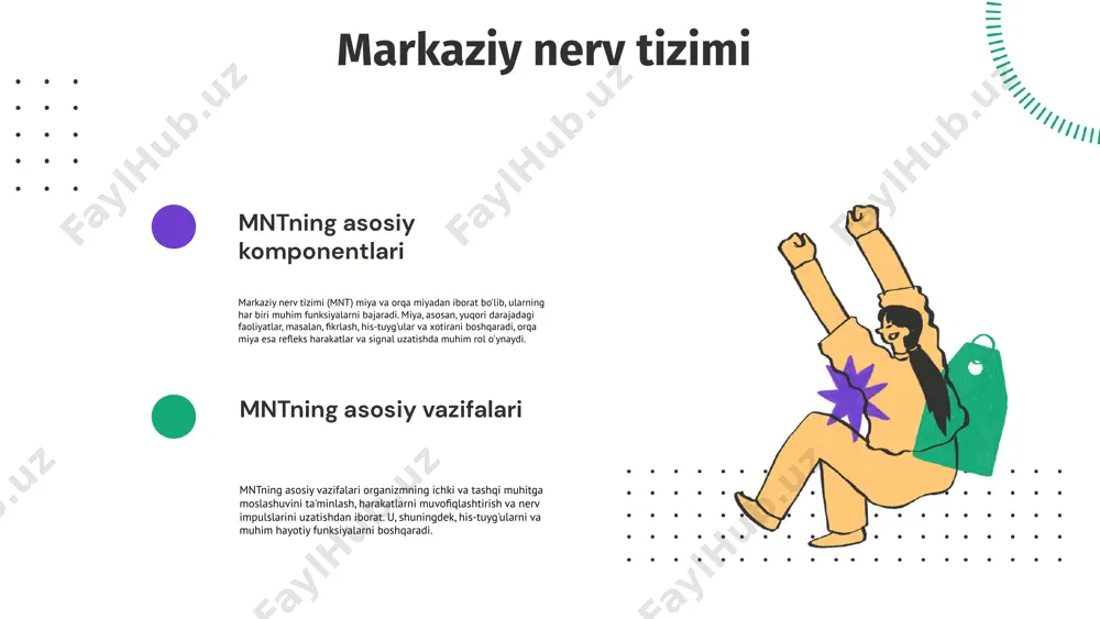 ajasiga ko'tarilib, turli xil muhitlarga moslashishga imkon beruvchi yangi nerv tizimlari shakllangan. bu jarayon, asosan, biologik ehtiyojlar va ijtimoiy tuzilmalarning o'zgarishi bilan bog'liq. odamlarda va hayvonlarda nevrologik struktura farqlari odamlar va hayvonlar o'rtasidagi nevrologik struktura farqlari, asosan, miyaning hajmi va tuzilishi bilan bog'liq. inson miyasida yuqori darajadagi kognitiv funksiyalarni ta'minlaydigan mintaqalar mavjud, bu esa odamlarning murakkab fikrlash qobiliyatini belgilaydi. hayvonlarda esa, ularning yashash muhitiga mos ravishda, nerv tizimining tuzilishi va rivojlanishi ko'proq instinktiv va oddiy funksiyalarni ta'minlaydi. oliy nerv faoliyatining muhimli tahlili kuchli tomonlar: moslashuvchanlik, o'z-o'zini boshqarish. zaif tomonlar: stress sezgirligi, himoyasizlik. imkoniyatlar: yangi texnologiyalar, innovatsion davolash usullari, ruhiy salomatlikni saqlash. tahdidlar: stress, hayot tarzi, ekologik tahdidlar, sog'liqni saqlash tizimidagi kamchiliklar. oliy nerv faoliyatining kelajagi ### oliy nerv faoliyatining rivojlanishi istiqbollari oliy nerv faoliyatining kelajagi nevrologik kasalliklarni davolash usullarining rivojlanishi bilan chambarchas bog'liq. katta yutuqlar asosan yangi texnologiyalar yordamida miya faoliyatining chuqur o'rganilishidan kelib chiqadi. ushbu rivojlanish tufayli kelajakda ko'plab …