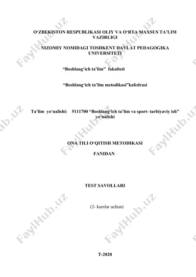 ona tili o‘qitish metodikasi test savollari — DOCX