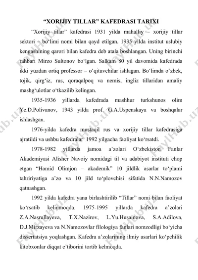 "xorijiy tillar" kafedrasi tarixi — DOC