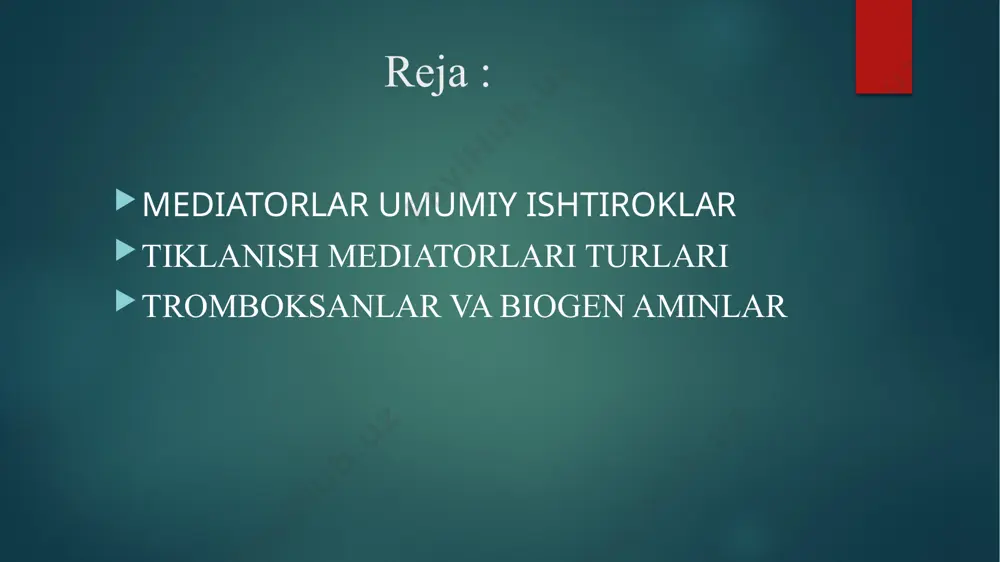 oladi: mushaklarga qarshi ishtirok etish; tomir endotelial jarayonlar devor geçirgenligini; arteriyadan va venoz bosim ortishiga qism; kichik qonni ichish; og'riq va qichishish ko'rinishini olib kelishi; regeneratsiyasini va kollagen sintezini tezlashtirish. harakatlanish'lanish saytiga bradikinin plazma kirish kashf qilish. kinins - yallig'lanish mediatorlari og'riq. ular xijolat azob, qichima sabab, retseptorlari uchun jahlini keltirib chiqaradi. prostaglandinlar uyali yallig'lanish mediatorlari prostaglandinlar bo'ladi. ushba guruhi arakidonik kislota lotin bilan bog'liq. prostaglandinlar manbalari makrofaglar, trombotsitlar, granolisitlerin va monositler bo'ladi. prostaglandinlar - yallig'lanish mediatorlari, yordam ko'rsatuvchi: og'riq retseptorlari rag' davolash; tom; ekssudativ jarayonlari uchun; jarohatni qotib zarar; patologik zonasiga leykotsitlar harakatini jadallashtirish; shishib ziyoda. lokotrienlerin biologik faol yordam, yangi tashkil topgan mediatorlar mansub. bu qolgan immun tizimi zudlik javob irritan uchun organizm bilan emas, deb. lo'kotrienler daromad tomir o'tkazuvchanlik va leykotsitlar kasalliklari zonasida kirishni ta'minlaydi. kasallik'lanish og'riq ibtido muhim korxona ega. moddalar eritsitlar boshqa barcha qonchalarida sintez, va o' tanapka, qon va yog' ishlab chiqarish adventitia ham …