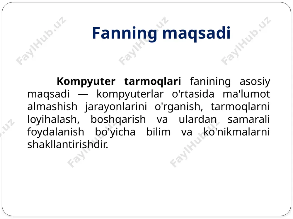 us kompyuterlar. tarmoq adapterlari tarmoq adapteri — bu kompyuter yoki boshqa qurilmaga ma'lumot almashish uchun tarmoqqa ulanishga imkon beruvchi apparat qurilma yoki o'rnatilgan modul. u qurilmada saqlanayotgan yoki ishlov berilayotgan ma'lumotlarni tarmoqqa uzatish uchun mos shaklga aylantiradi va aksincha. ethernet portli tarmoq kartasi optik portli tarmoq kartasi simsiz tarmoq adapteri ma'lumot uzatish muhiti o’tkazgichli (o'ralgan juftlik kabellar, optik tolali kabellar) simsiz texnologiyalar (wi-fi, bluetooth va boshqalar) dasturiy komponentlar ma'lumot uzatish protokollari: ma'lumot almashishni tartibga soluvchi qoidalar (masalan, tcp/ip). operatsion tizimlar va tarmoq xizmatlari: server operatsion tizimlari: tarmoq resurslarini boshqarish uchun windows server, linux (ubuntu server, centos). tarmoq drayverlari: tarmoq kartalari va qurilmalari bilan ishlash uchun dasturiy ta'minot. tarmoq ilovalari: brauzerlar, pochta mijozlari, messenjerlar – tarmoq orqali foydalanuvchilar o'zaro aloqada bo'lishi uchun dasturlar. tarmoq topologiyasi va arxitekturasi topologiya qurilmalar (kompyuterlar, serverlar, marshrutizatorlar va boshqalar) qanday qilib fizik yoki mantiqiy jihatdan bir-biriga bog'langanligini belgilaydi. xalqa topologiya yulduzsimon topologiya kompyuter tarmoqlarining tarixi kompyuter …