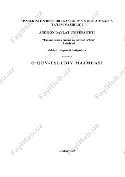 fan dasturi "metall qirquvchi dastgoxlar" — DOC