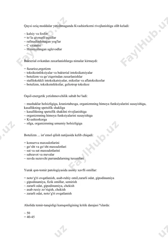 oviy, mikrobli, zamburug'li ~ mikrobli va kimyoviy ~ bakterial, bakterial bo‘lmagan, kimyoviy, zamburug'li ~ mikrobli, mikrobli bo‘lmagan va etiologiyasi aniqlanmagan nima uchun terapevtik bo‘lim palataining bor balandligi bo‘yicha moyli bo‘yoq bilan bo‘yash mumkin emas: ~ xona ichini bunday pardozlash gigiyenik talabga javob beradi ~ bu juda qimmatga tushadi ~ bunday xonalarda devorlarning yaltiraganligi uchun yoritilish sharoiti yomonlashadi ~ bu xonani sanitar ishlovdan o‘tkazishga xalaqit beradi = bunday xonalarda mikroiqlim va xavoning kimyoviy tarkibi yomonlashadi tug'uruqxonaning qabul bo‘limida nechta ko‘rish xonasi bo‘ladi: ~ buning axamiyati yo‘q = 2 kam bo‘lmasligi ~ 1-2 ~ to‘rtta ~ bitta qurilish zonasi uchun umumiy maydondan 54% ajratilgan kasalxona loyixasiga baxo bering: = qurilish zonasi uchun belgilangan me’yordan 4 marta ortiq ~ bu gigiyenik me’yorlardan 20% ga kam ~ qurilish zonasi umumiy maydonning 60% dan kam bo‘lmasligi kerak ~ iqtisodiy nuqtai-nazardan gigiyenik talablarga javob bermaydi ~ qabul qilsa bo‘ladigan variant radiologik bo‘limda 1 ta koyka uchun …